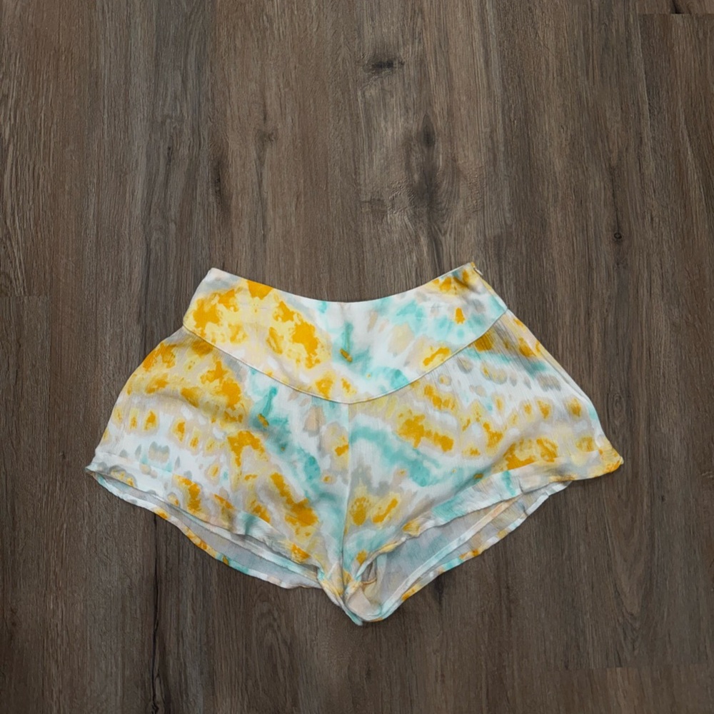 Altar'd State Yellow and Blue Patterned Athletic Shorts
